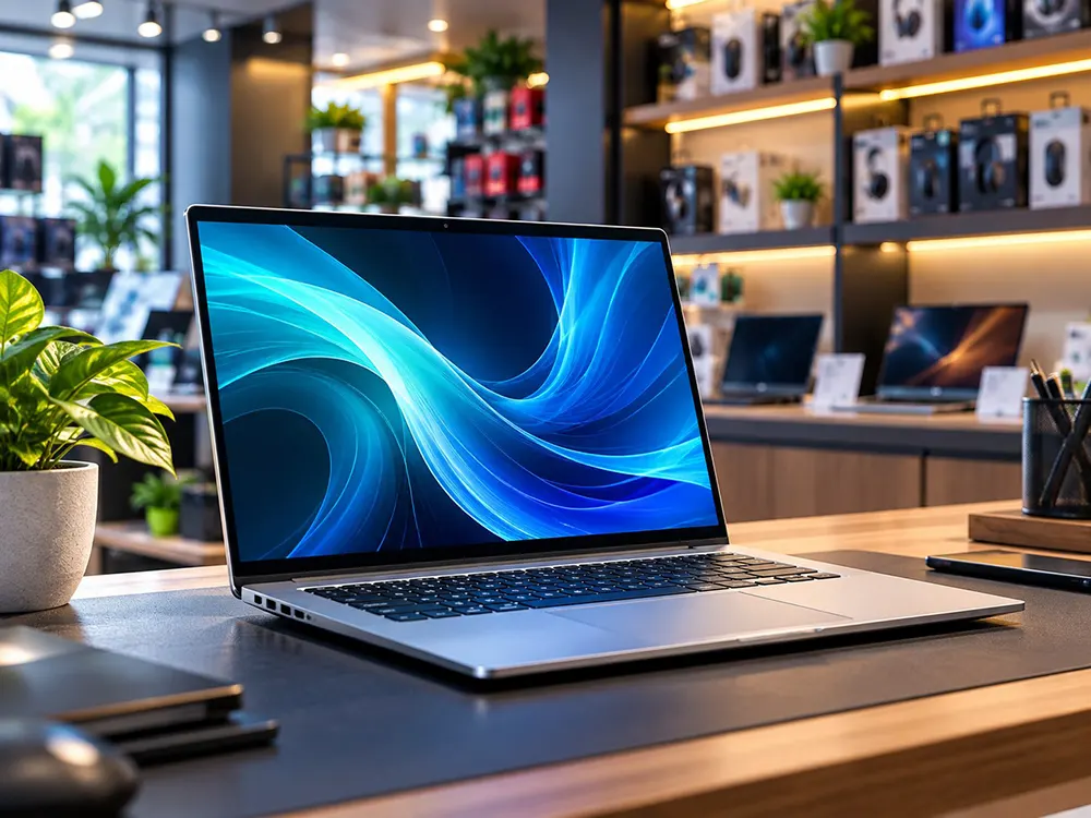Laptop displayed in a computer showroom
