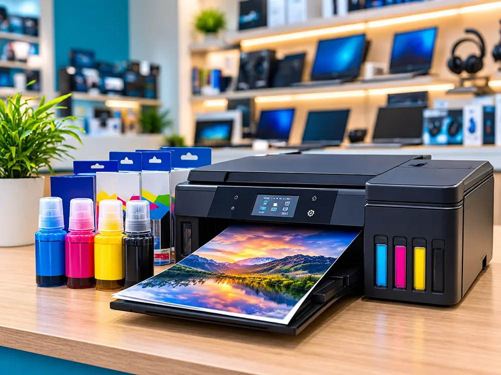 Printer in a well-stocked computer showroom